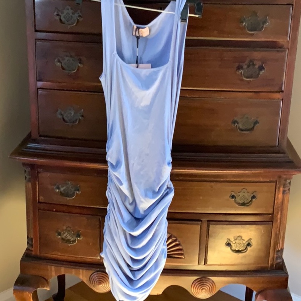 Periwinkle Atlas Stretch New/Tags Rayon Spandex Square Neck Ruching M